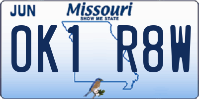 MO license plate OK1R8W