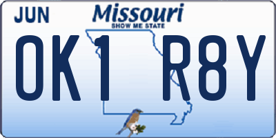 MO license plate OK1R8Y