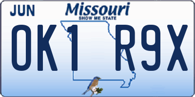 MO license plate OK1R9X
