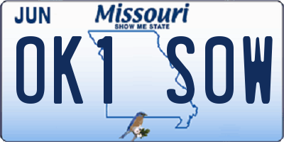 MO license plate OK1S0W