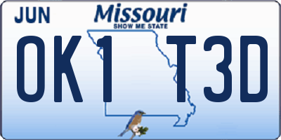 MO license plate OK1T3D