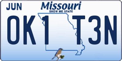 MO license plate OK1T3N