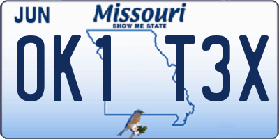 MO license plate OK1T3X