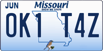 MO license plate OK1T4Z