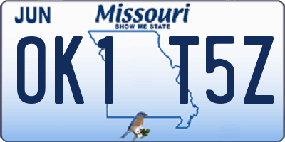 MO license plate OK1T5Z