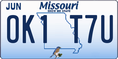 MO license plate OK1T7U