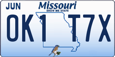 MO license plate OK1T7X