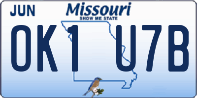 MO license plate OK1U7B