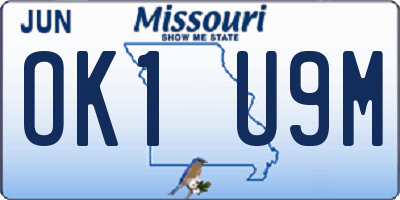 MO license plate OK1U9M
