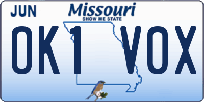 MO license plate OK1V0X