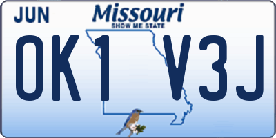 MO license plate OK1V3J