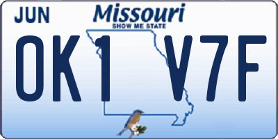 MO license plate OK1V7F