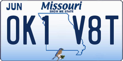 MO license plate OK1V8T
