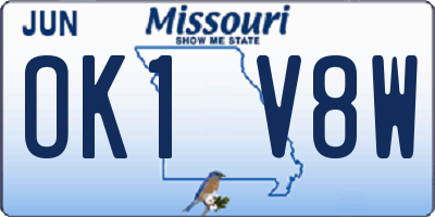 MO license plate OK1V8W