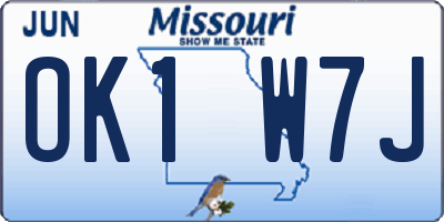 MO license plate OK1W7J