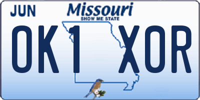 MO license plate OK1X0R