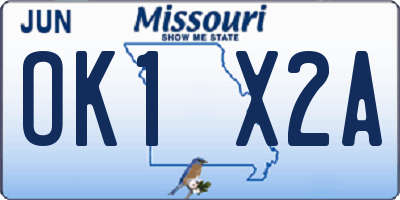 MO license plate OK1X2A