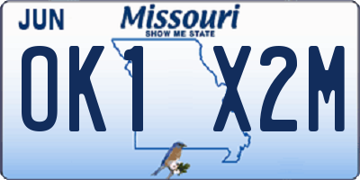MO license plate OK1X2M