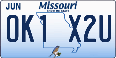MO license plate OK1X2U