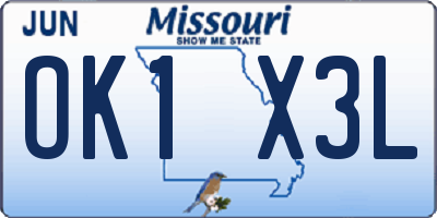 MO license plate OK1X3L