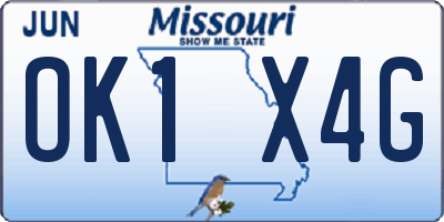 MO license plate OK1X4G
