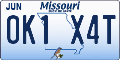 MO license plate OK1X4T