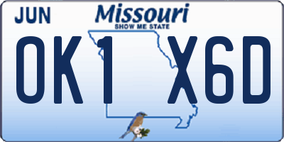 MO license plate OK1X6D