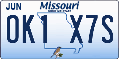 MO license plate OK1X7S