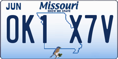 MO license plate OK1X7V