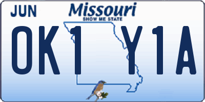 MO license plate OK1Y1A