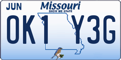 MO license plate OK1Y3G