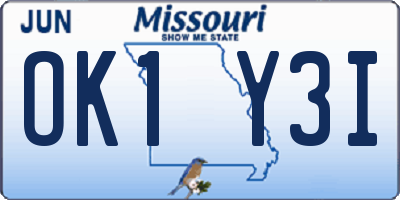 MO license plate OK1Y3I