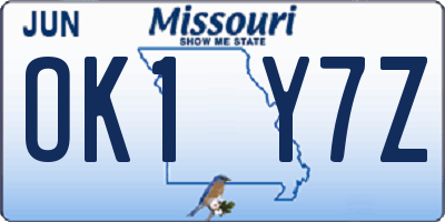 MO license plate OK1Y7Z