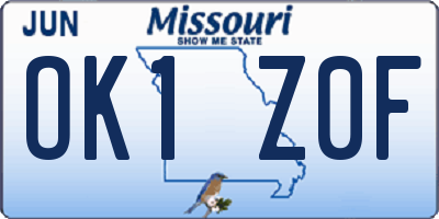 MO license plate OK1Z0F