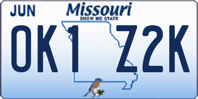 MO license plate OK1Z2K