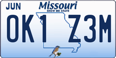 MO license plate OK1Z3M