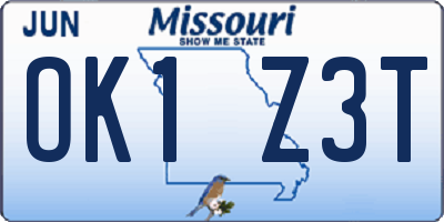 MO license plate OK1Z3T
