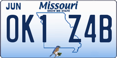 MO license plate OK1Z4B