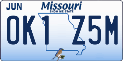 MO license plate OK1Z5M
