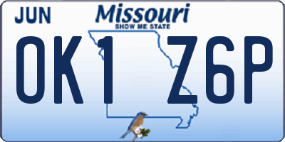 MO license plate OK1Z6P