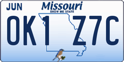 MO license plate OK1Z7C