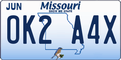 MO license plate OK2A4X