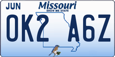 MO license plate OK2A6Z