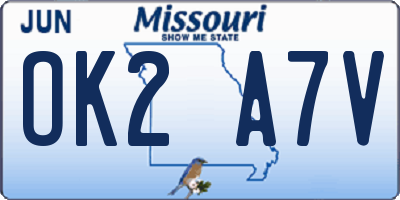 MO license plate OK2A7V