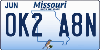 MO license plate OK2A8N