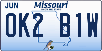 MO license plate OK2B1W
