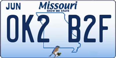 MO license plate OK2B2F