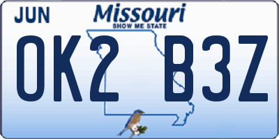 MO license plate OK2B3Z