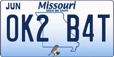 MO license plate OK2B4T