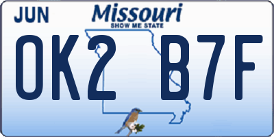 MO license plate OK2B7F